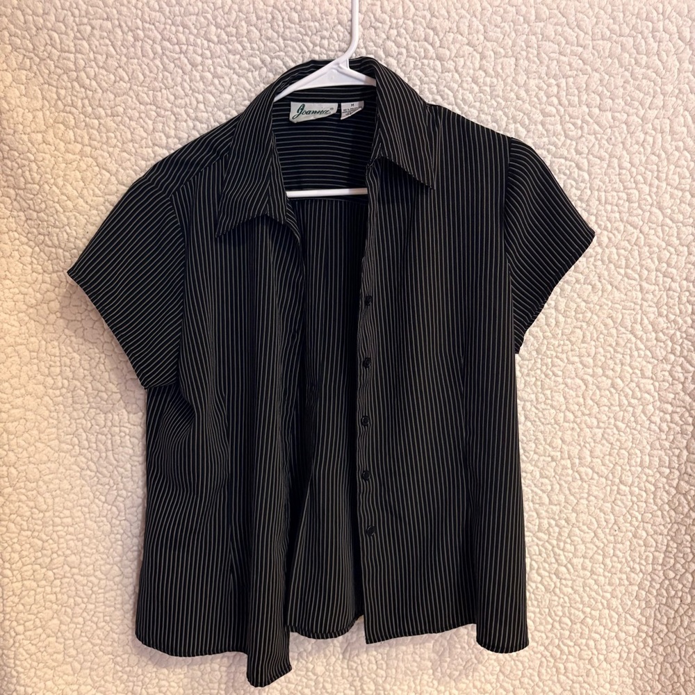 Women’s Vintage Black and White Striped Button Down Top